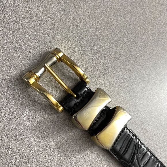 WCM New York Womens Leather Belt Medium Gold Toned Embossed Italian Dress USA main image 5